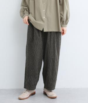 リネンコットンストライプバルーンパンツ(ブラックストライプ-F)