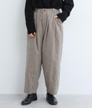 リネンコットンストライプバルーンパンツ(チャコールストライプ-F)