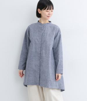 コットンリネン起毛バックギャザーチュニック(ネイビー-0)