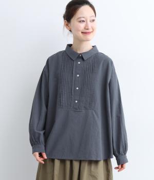 リネンコットンピンタック切り替えブラウス