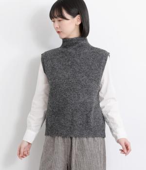 ウール混ハイネックニットベスト(チャコール-F)