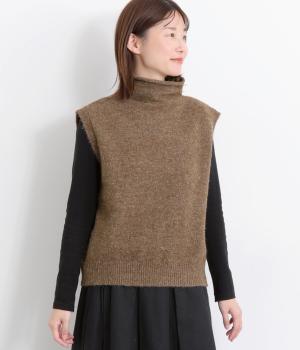 ウール混ハイネックニットベスト(モカ-F)