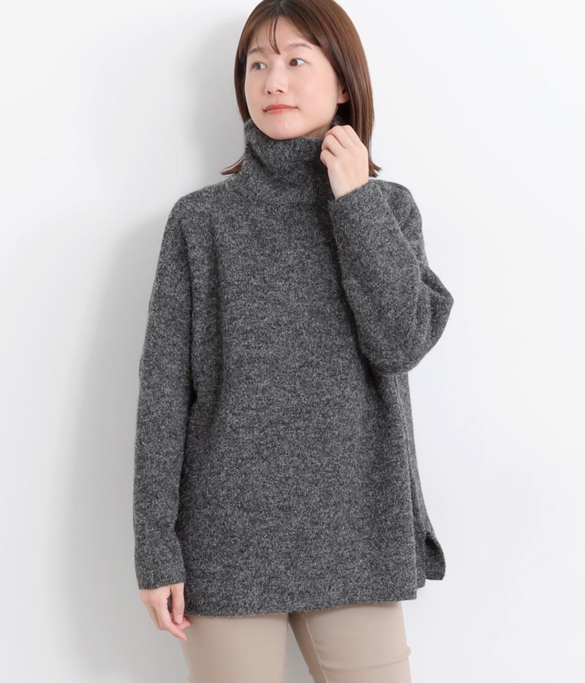 ウール混ロールネックニットプルオーバー(チャコール-F)