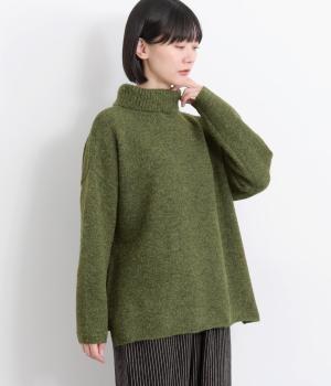 ウール混ロールネックニットプルオーバー(カーキ-F)