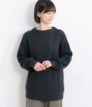 アシメトリケーブル編みニットプルオーバー(アッシュブルー-F)