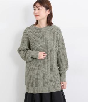 アシメトリケーブル編みニットプルオーバー(グレー-F)