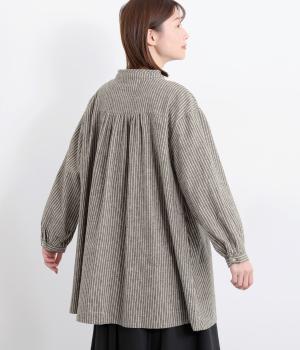 リネンコットンストライプチュニック(チャコールストライプ-F)