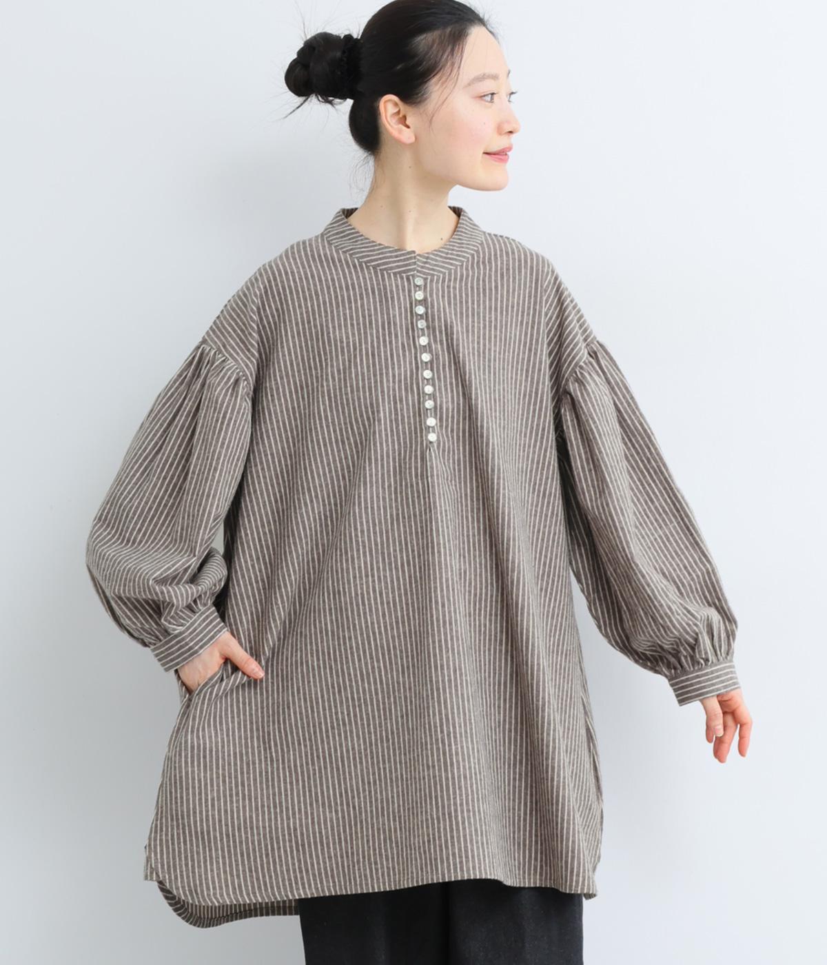 リネンコットンストライプ多ボタンチュニック（Sorte cuff）の商品詳細
