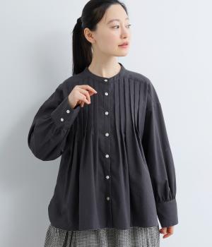 リネンコットンタックブラウス(ネイビー-F)