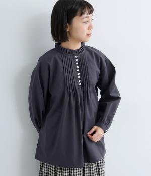 リネンコットンフリル襟ブラウス(ネイビー-F)