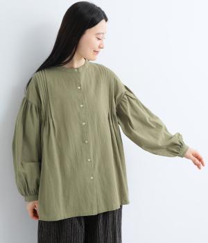 コットンボリューム袖前あきブラウス