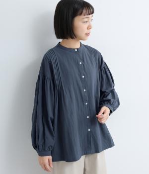 コットンボリューム袖前あきブラウス(ネイビー-F)