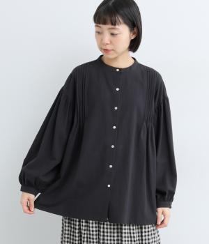 コットンボリューム袖前あきブラウス(ブラック-F)