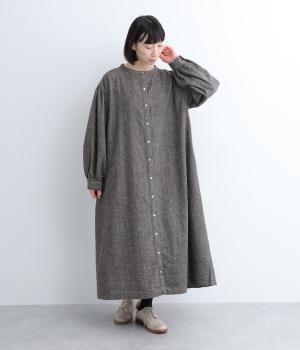 コットンリネン起毛ボリューム袖ワンピース