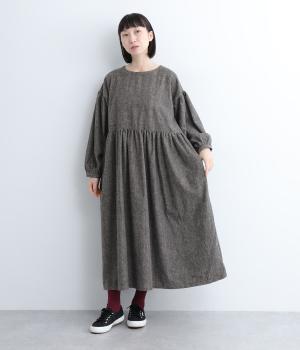 コットンリネン起毛ボリュームギャザー切り替えワンピース