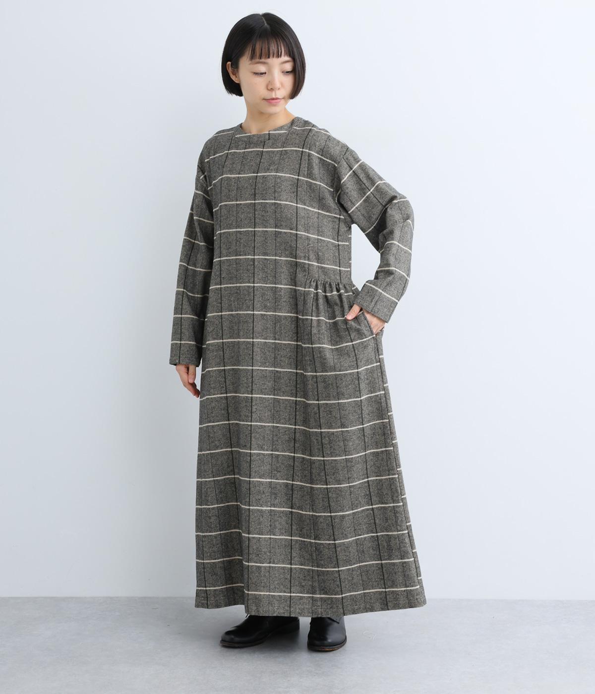 コットンリネンチェック2wayワンピース(チャコール-0)