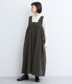 リネンコットンジャンパースカート(ブラックストライプ-F)