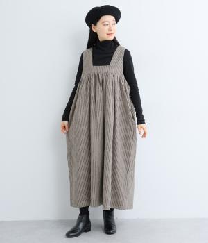 リネンコットンジャンパースカート(チャコールストライプ-F)