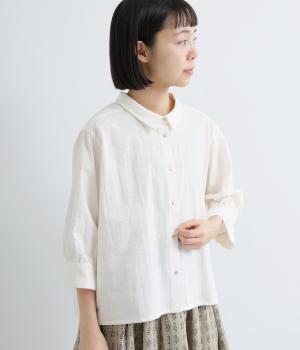 コットンリネンギャザーブラウス(オフ-F)