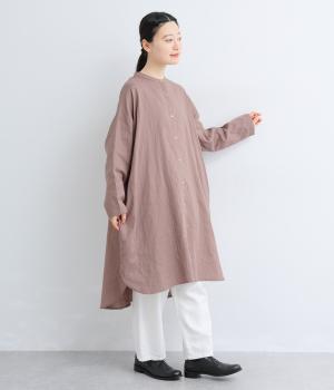 コットンソフトガーゼ後ギャザーチュニック(アッシュグレー-F)