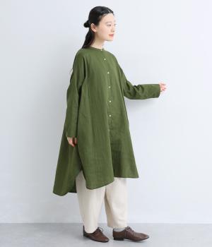 コットンソフトガーゼ後ギャザーチュニック(グリーン-F)