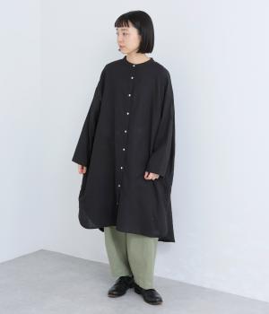 コットンソフトガーゼ後ギャザーチュニック(ブラック-F)