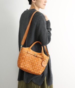 カウレザーメッシュ2WAYハンドバッグ(ブラウン-ONESIZE)