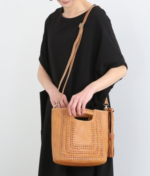 カウレザー　ステッチ2WAYトートバッグ(ブラウン-ONESIZE)