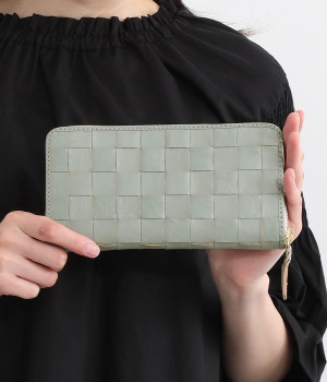 カウレザー　メッシュラウンドジップ長財布