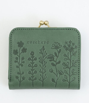 フラワー型押し　がま口コンパクト財布