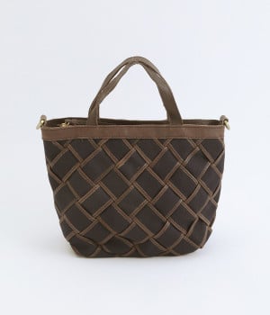 レザー×キャンバス　メッシュ2wayトート(ネイビー-ONESIZE)