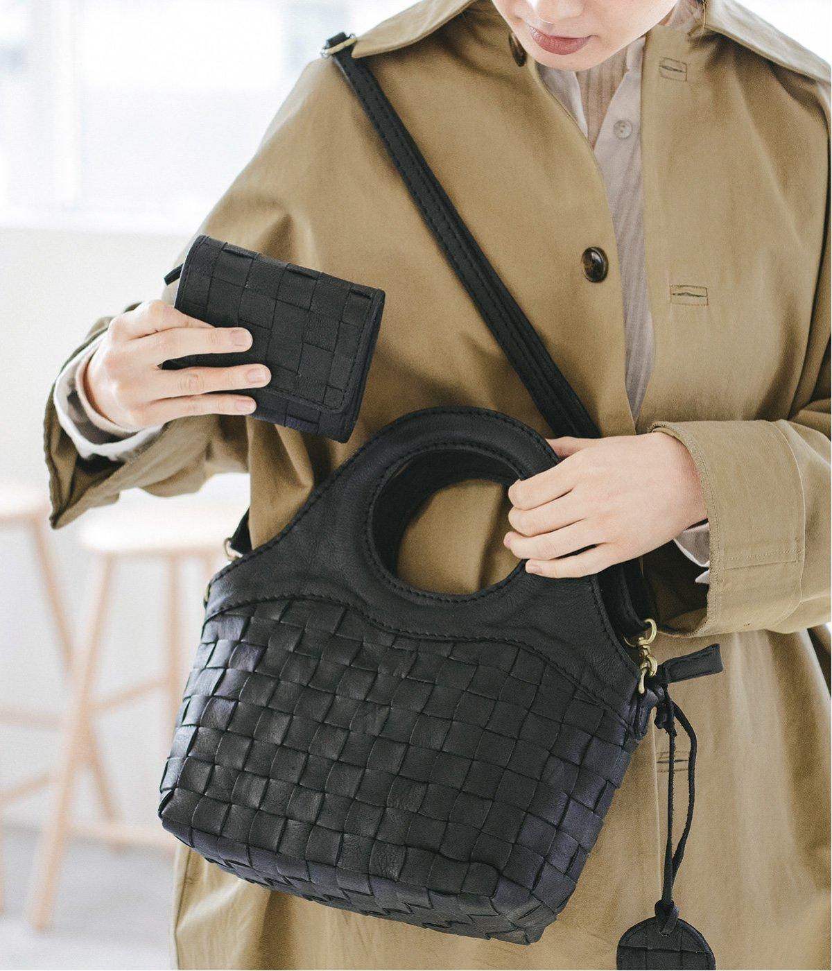 レザーメッシュ繰手2wayトート(ブラック-F)