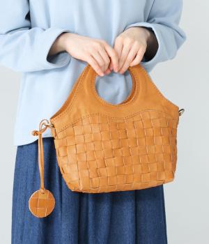 レザーメッシュ繰手2wayトート(ブラウン-F)