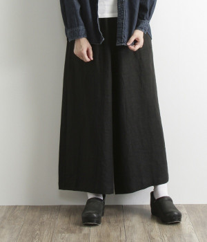 フレンチリネン　ベイカーロングワイドパンツ