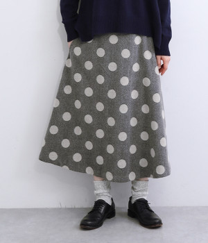 ウール中玉ドットフレアスカート(グレー-ONESIZE)