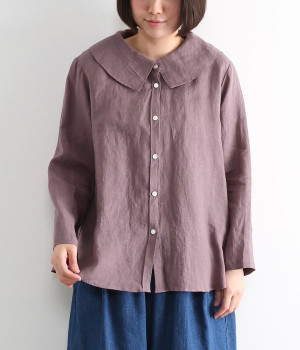 リネンBigカラーフレアーブラウス(モーヴピンク-ONESIZE)