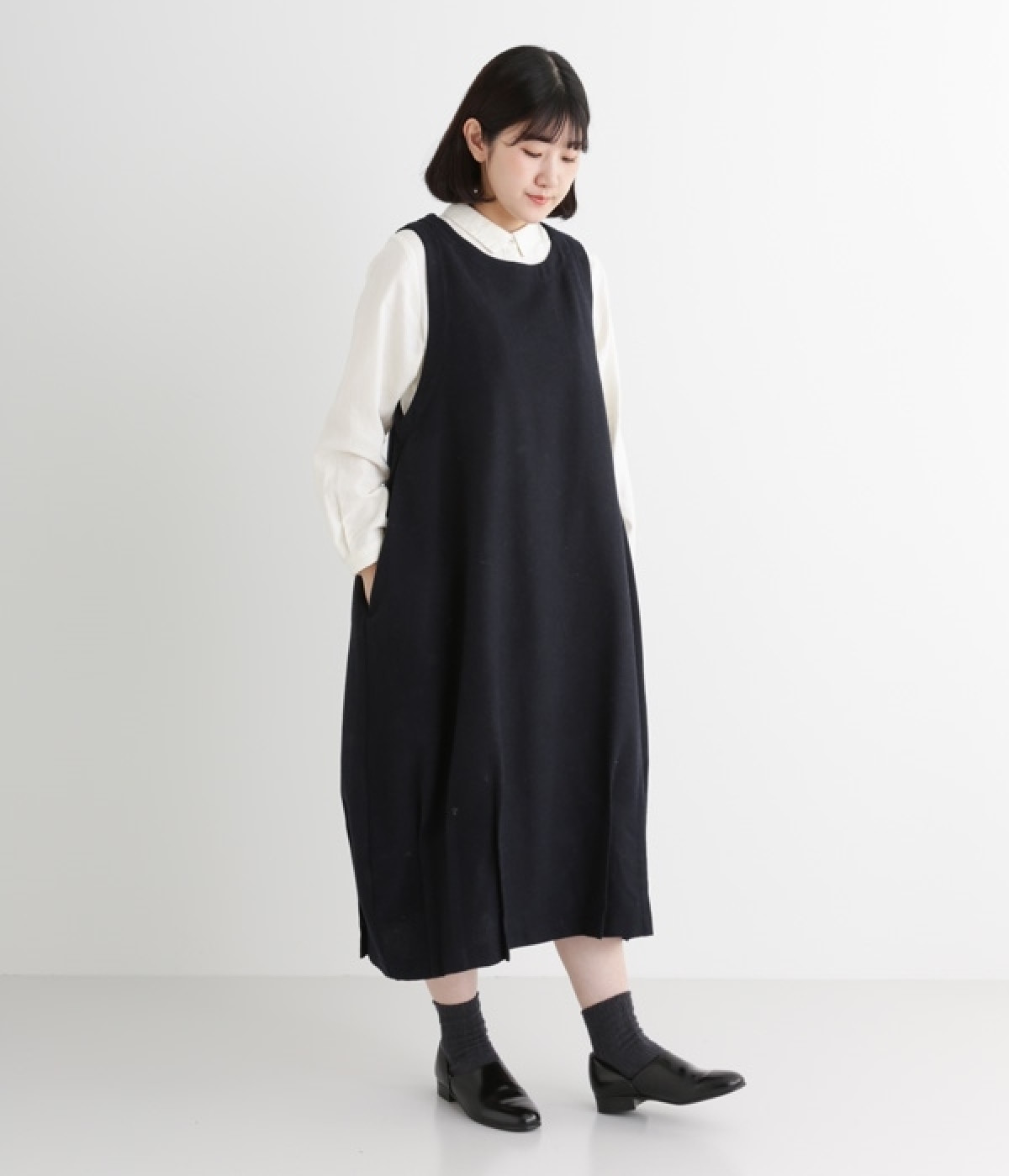 ウールエターミンノースリバルーンワンピース(ネイビー-ONESIZE)