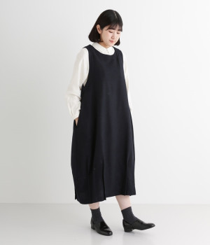 ウールエターミンノースリバルーンワンピース(ネイビー-ONESIZE)