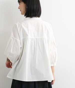 コットンタイプライタースタンドカラー7分袖ブラウス(オフホワイト-ONESIZE)