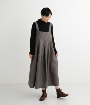 リネンジャンパードレス(アッシュブラウン-ONESIZE)