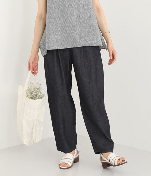 コットンリネンデニムテーパードパンツ