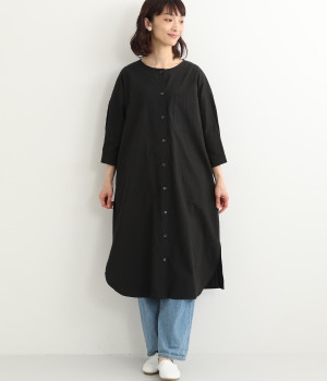 タイプライターラウンドカラー前開きワンピース