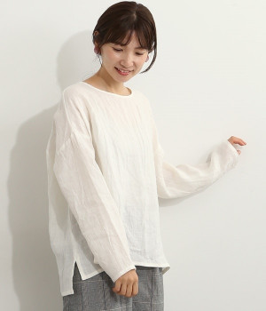 リネンスリット入り長袖プルオーバー(オフホワイト-ONESIZE)