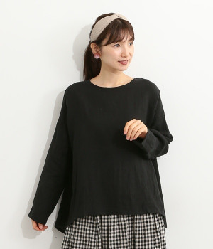 リネンスリット入り長袖プルオーバー(ブラック-ONESIZE)