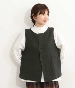 2WAYリネンベスト(チャコール-ONESIZE)