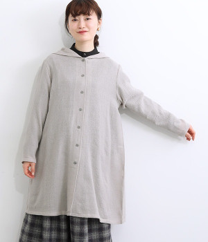 ウールガーゼフードカーディガン(グレージュ-ONESIZE)