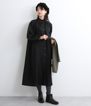 ベルガモリネン襟フリルワンピース(ブラック-ONESIZE)