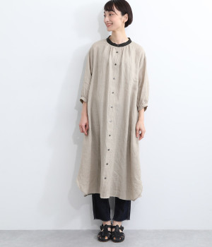 スタンド襟バイカラーワンピース