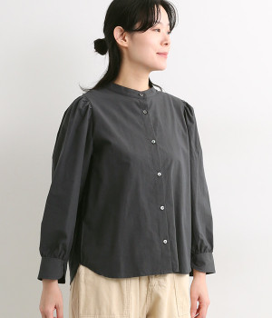 近江晒袖山ギャザー入りブラウス(チャコール-ONESIZE)