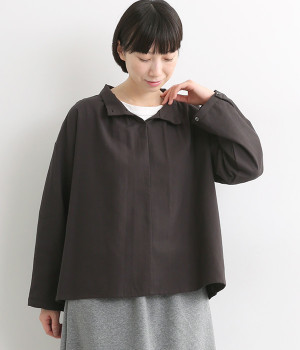 コットンカシミヤハイネック襟ブラウス(チャコールグレー-ONESIZE)